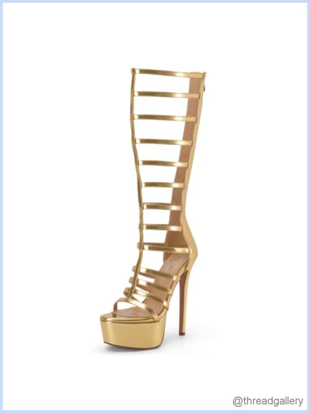 Perisis Knee High Strappy Gladiator Sandals PU Leather Stiletto Heels